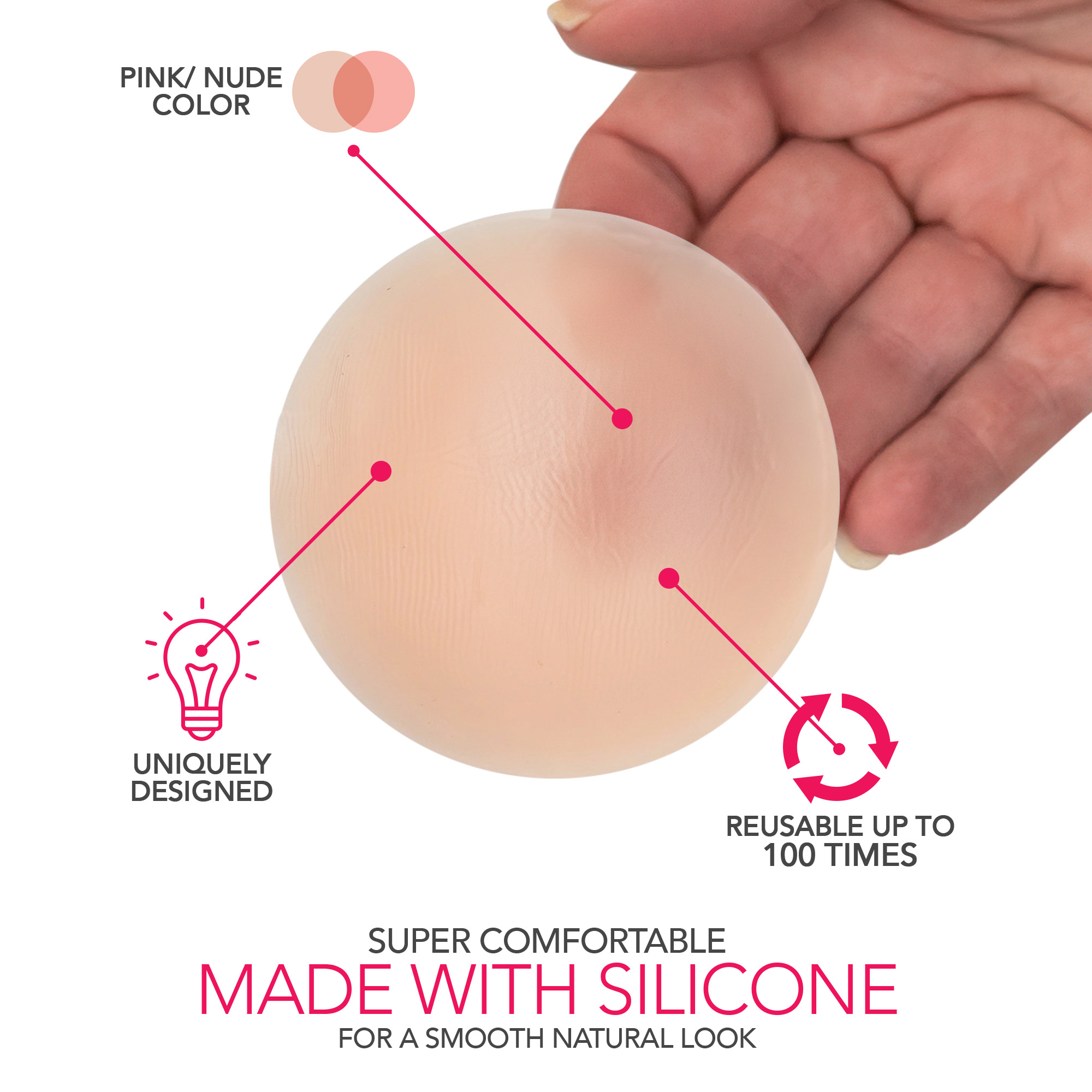 Round shape 2Pairs Reusable Waterproof Invisible Self-Adhesive Stick on Bra Stealth Pasties Breast Petals Nipple Cover Patches for Lady Women and Girls 